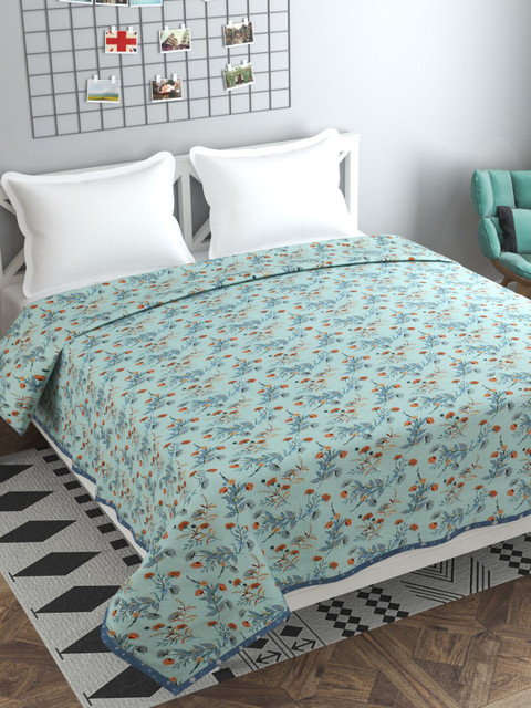 

Florida Turquoise Blue & Orange Floral AC Room 120 GSM Double Bed Dohar