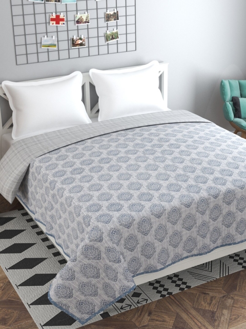 

Florida Blue & Grey Ethnic Motifs AC Room 120 GSM Double Bed Dohar