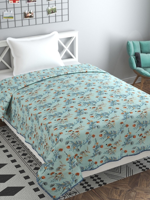 Florida Turquoise Blue & Brown Floral AC Room 120 GSM Single Bed Dohar