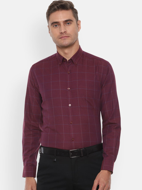 

Louis Philippe Men Maroon Slim Fit Windowpane Checks Checked Pure Cotton Formal Shirt