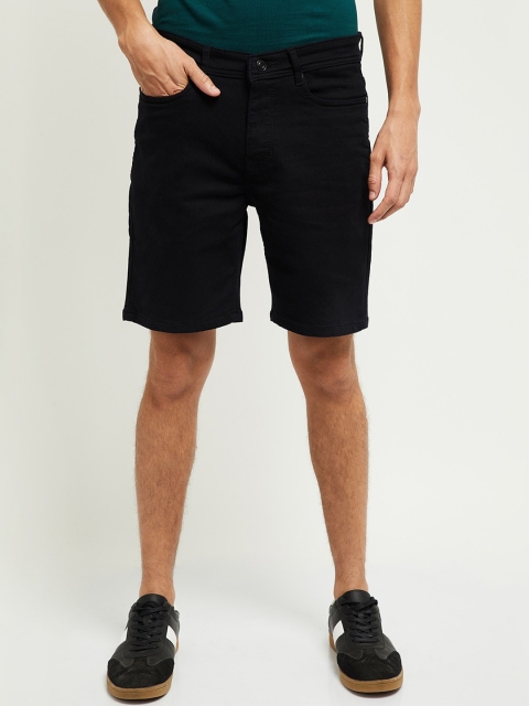 

max Men Black Mid-Rise Cotton Denim Shorts