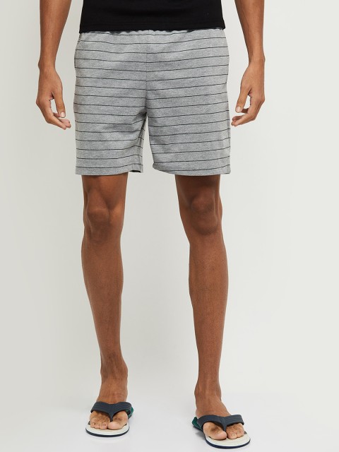 

max Men Grey Melange Striped Shorts