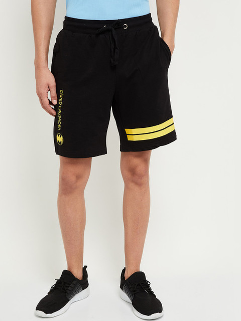 

max Men Black & Yellow Colourblocked Mid-Rise Cotton Regular Shorts