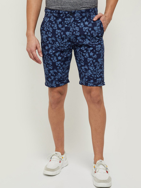 

max Men Blue Floral Printed Mid-Rise Cotton Regular Shorts