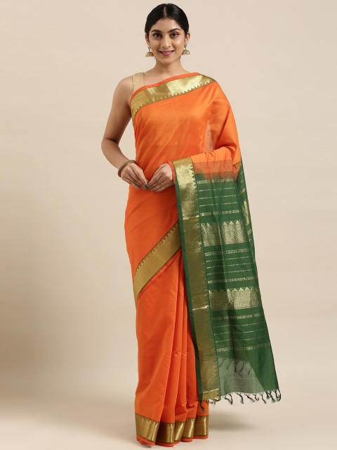

The Chennai Silks Orange & Green Silk Cotton Maheshwari Saree
