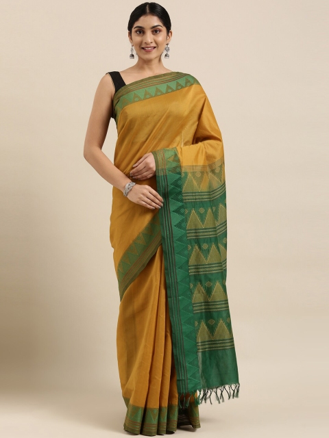 

The Chennai Silks Mustard & Green Silk Cotton Maheshwari Saree