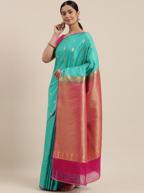 

The Chennai Silks Sea Green & Red Paisley Art Silk Saree