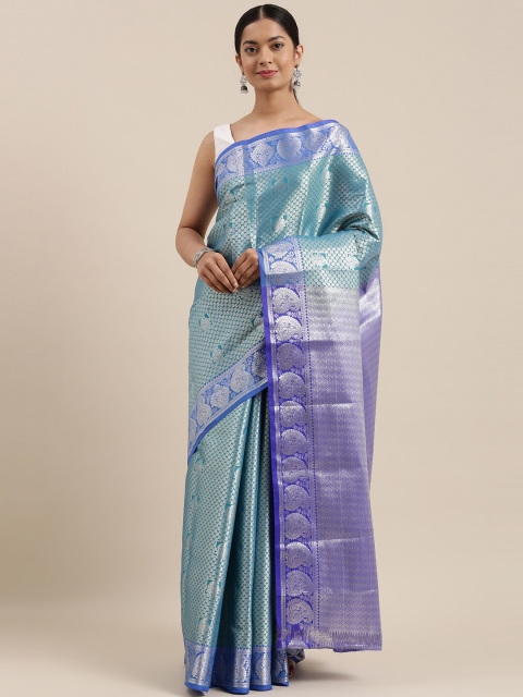 

The Chennai Silks Turquoise Blue & Silver Ethnic Motifs Art Silk Saree