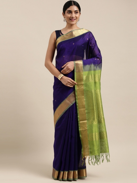 

The Chennai Silks Navy Blue & Green Silk Cotton Maheshwari Saree