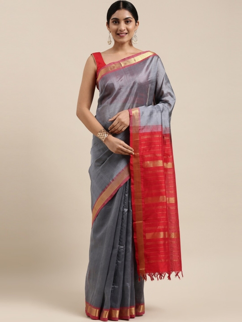 

The Chennai Silks Grey & Red Silk Cotton Maheshwari Saree