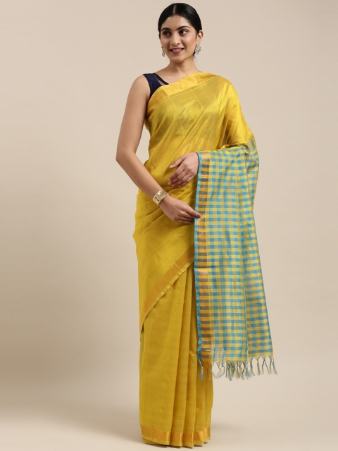 

The Chennai Silks Yellow & Turquoise Blue Silk Cotton Maheshwari Saree