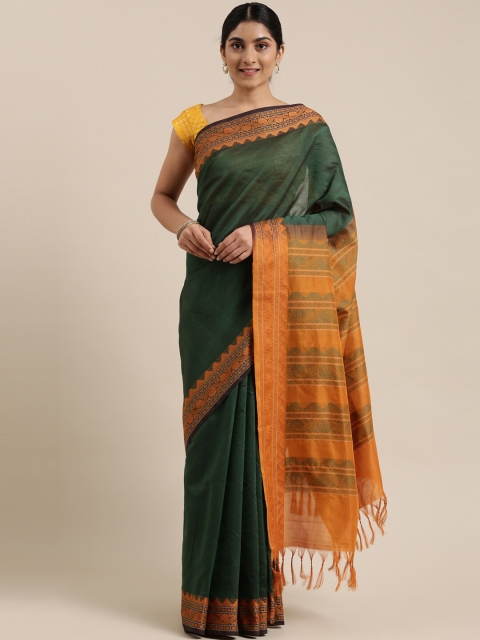

The Chennai Silks Green & Orange Silk Cotton Maheshwari Saree
