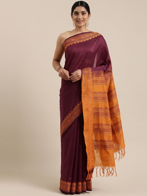 

The Chennai Silks Maroon & Orange Silk Cotton Maheshwari Saree