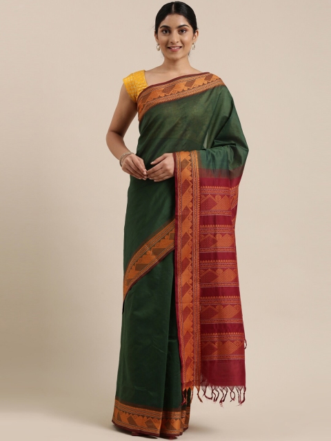 

The Chennai Silks Green & Maroon Silk Cotton Maheshwari Saree