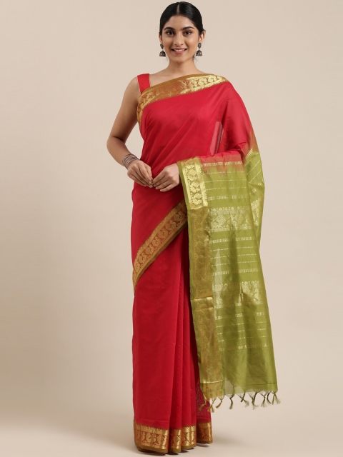 

The Chennai Silks Red & Green Silk Cotton Maheshwari Saree
