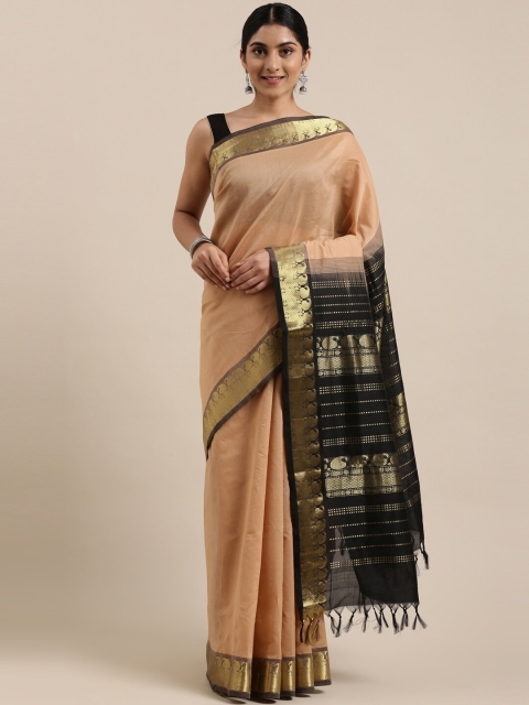 

The Chennai Silks Taupe & Black Silk Cotton Maheshwari Saree