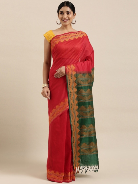 

The Chennai Silks Red & Green Silk Cotton Maheshwari Saree