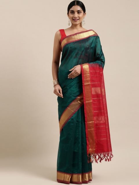

The Chennai Silks Green & Red Silk Cotton Maheshwari Saree