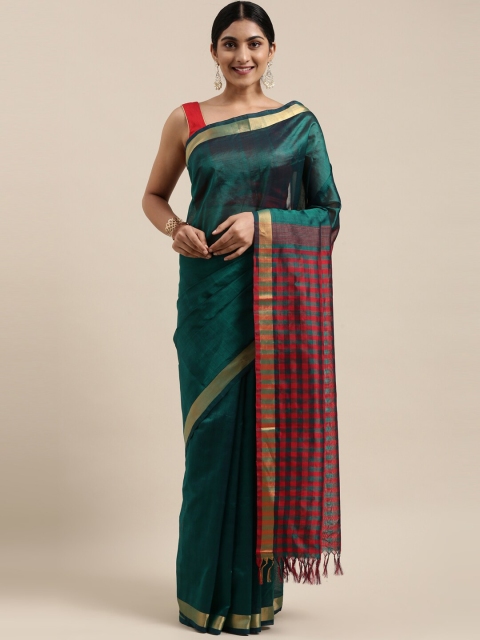 

The Chennai Silks Green & Pink Silk Cotton Maheshwari Saree