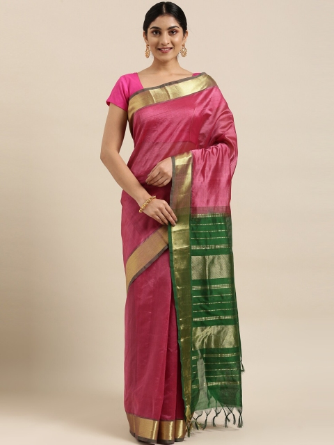 

The Chennai Silks Pink & Green Silk Cotton Maheshwari Saree