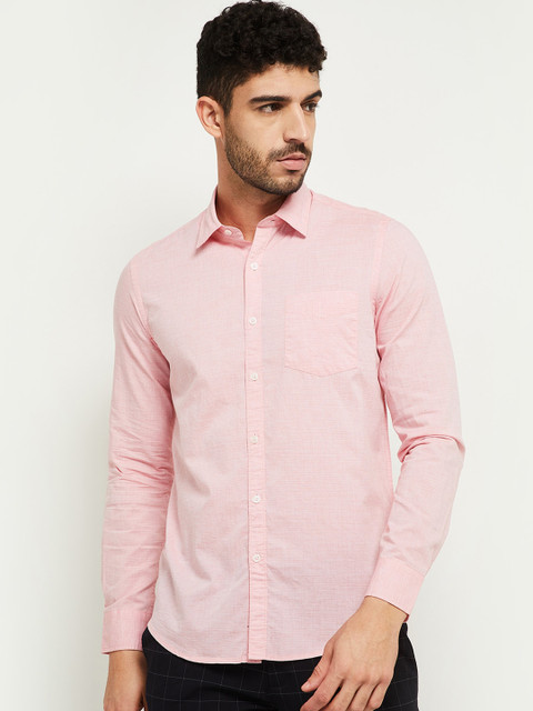 

max Men Orange Opaque Casual Shirt
