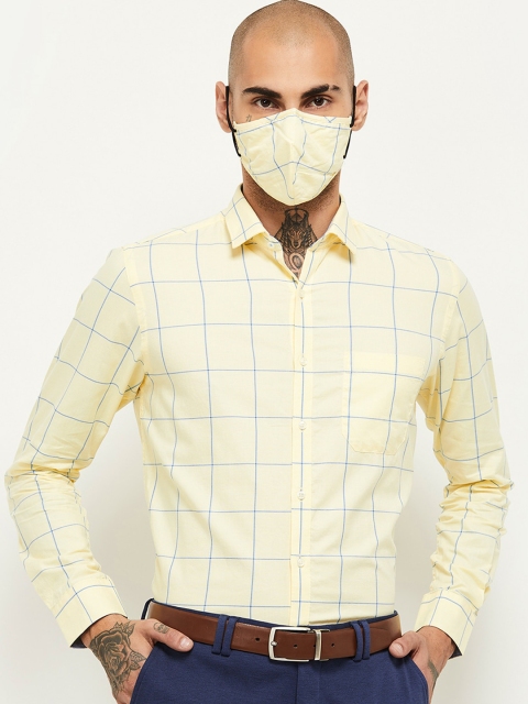 

max Men Yellow Windowpane Checks Opaque Checked Casual Shirt
