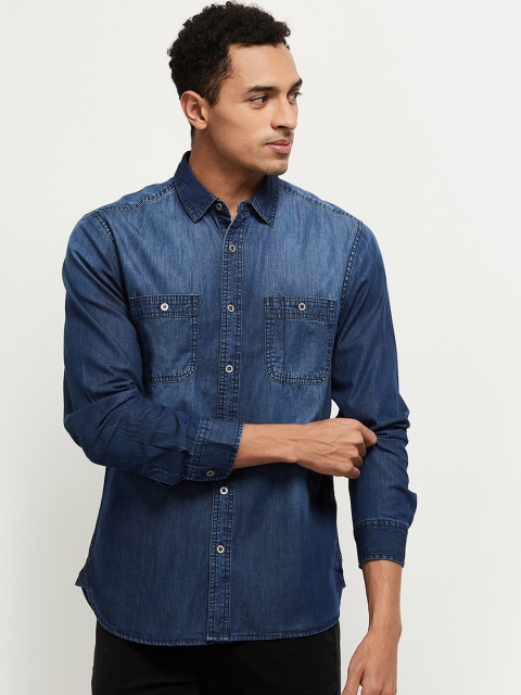

max Men Blue Faded Opaque Faded Casual Shirt