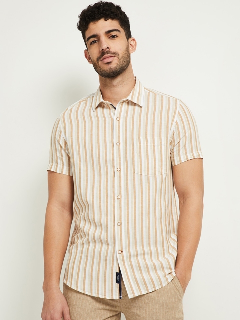 

max Men Beige Opaque Striped Casual Shirt
