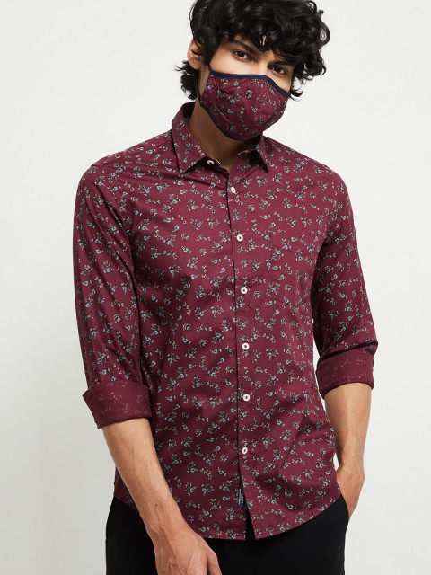 

max Men Rust Floral Opaque Printed Casual Shirt