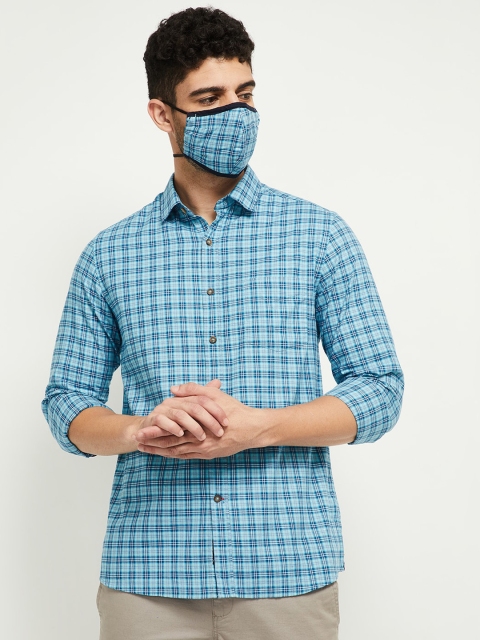 

max Men Blue Opaque Checked Casual Shirt
