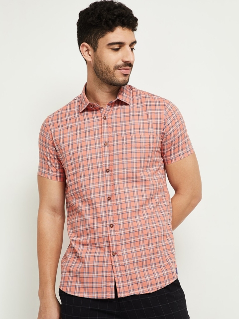 

max Men Orange Opaque Checked Casual Shirt