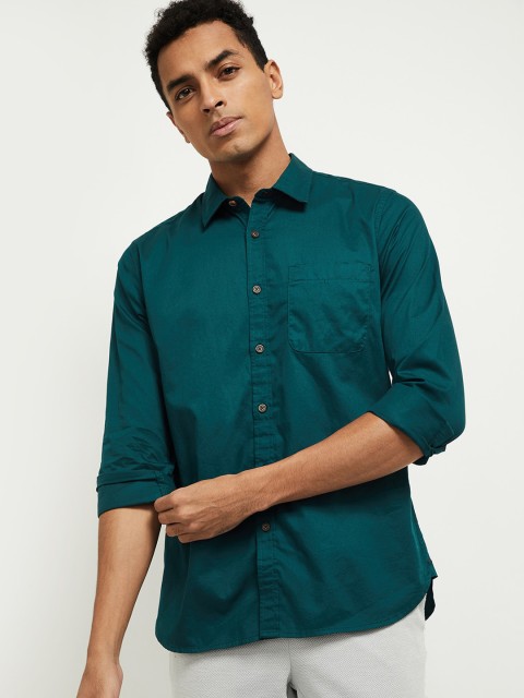 

max Men Green Opaque Casual Shirt