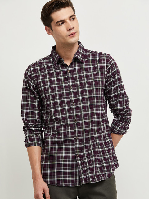 

max Men Pink Tartan Checks Opaque Checked Casual Shirt