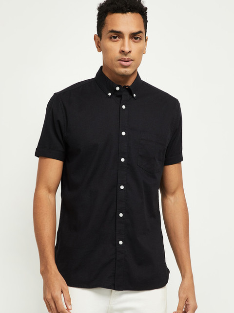 

max Men Black Opaque Casual Shirt