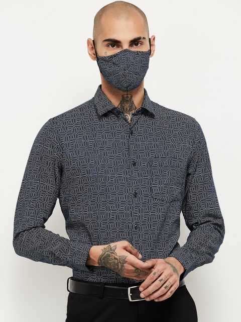 

max Men Blue Opaque Printed Casual Shirt
