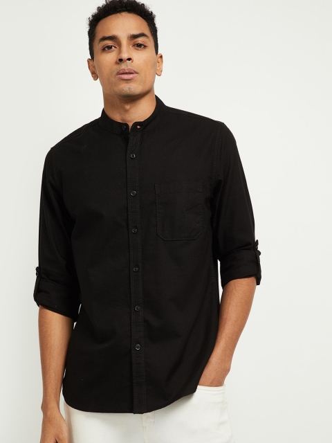 

max Men Black Opaque Casual Shirt