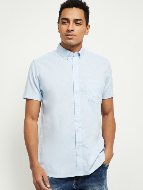 

max Men Blue Opaque Casual Shirt