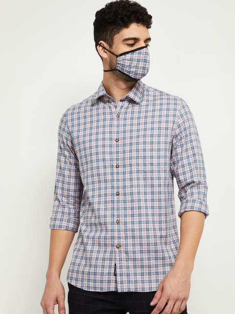 

max Men Orange Opaque Checked Casual Shirt