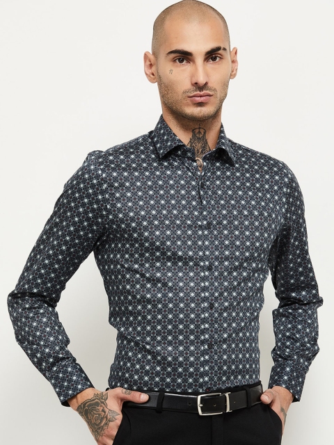 

max Men Navy Blue Opaque Printed Casual Shirt