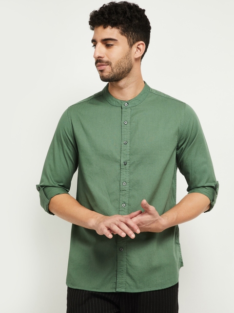 

max Men Green Opaque Casual Shirt