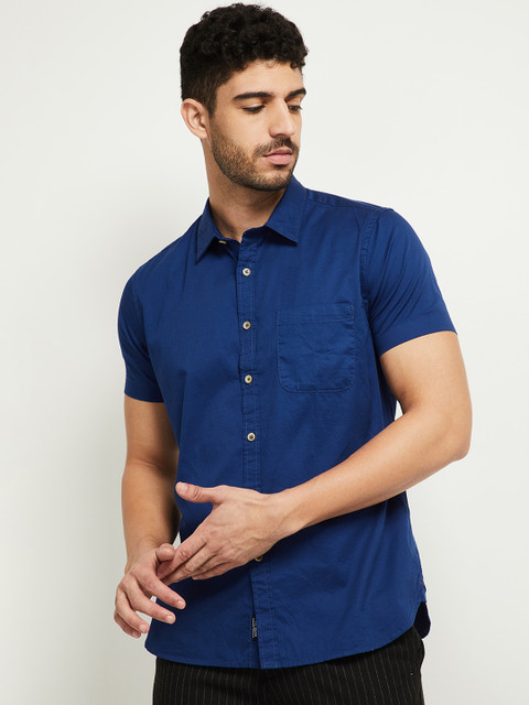 

max Men Blue Opaque Casual Shirt