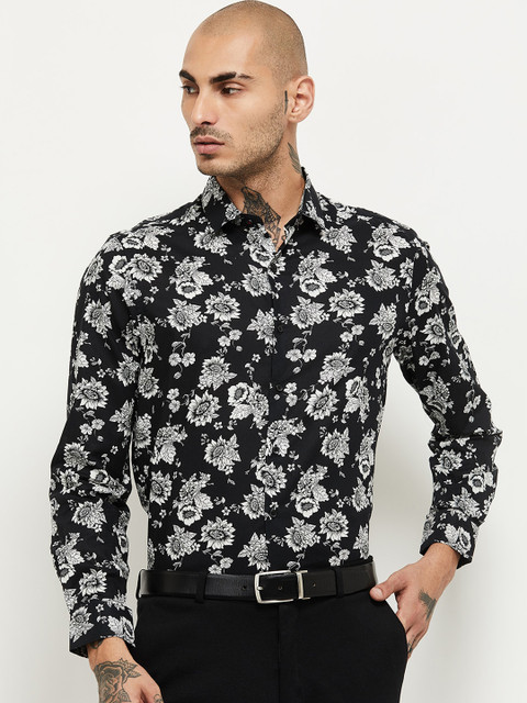 

max Men Black Floral Opaque Printed Casual Shirt
