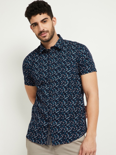 

max Men Navy Blue Floral Opaque Printed Casual Shirt