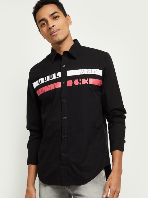 

max Men Black Opaque Printed Casual Shirt