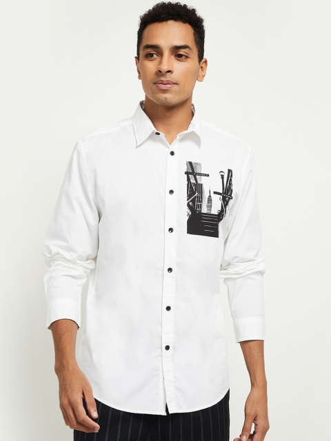 

max Men White Opaque Printed Casual Shirt