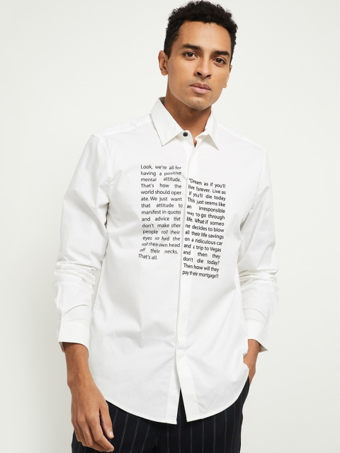 

max Men White Opaque Printed Casual Shirt