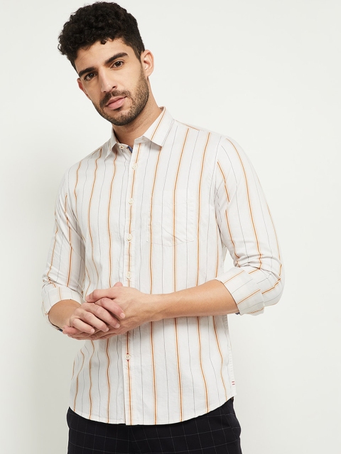 

max Men Off White Opaque Striped Casual Shirt