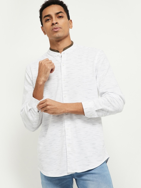 

max Men White Multi Stripes Opaque Striped Casual Shirt