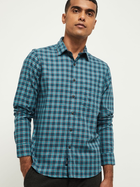 

max Men Grey Tartan Checks Opaque Checked Casual Shirt