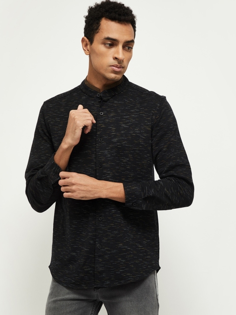 

max Men Black Multi Stripes Opaque Casual Shirt
